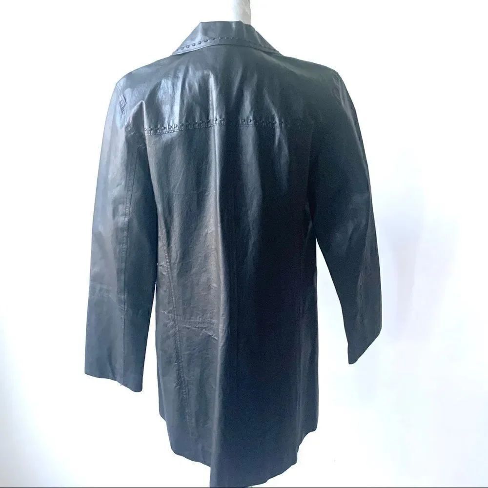 Max Studio Black Leather Jacket W/ Stitching - Picture 4 of 14